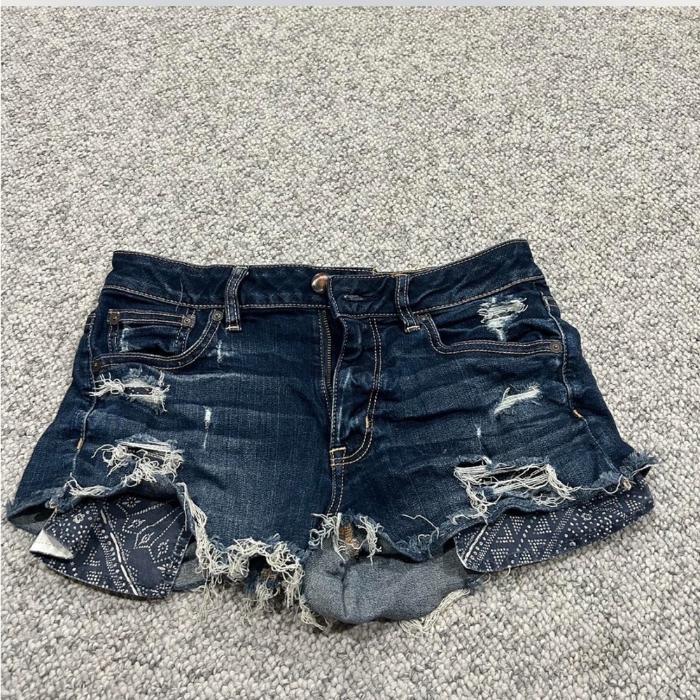 American Eagle Outfitters Dark Blue Distressed Jean Shorts